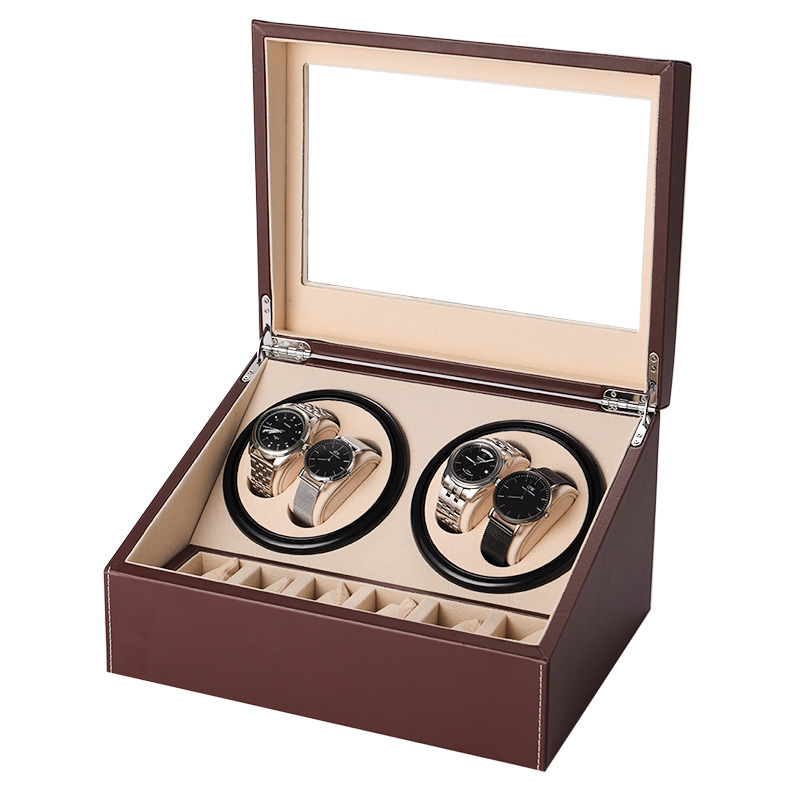 Leather Watch Box 4+6 Automatic Watch Winder with Watch Storage for 10 watches